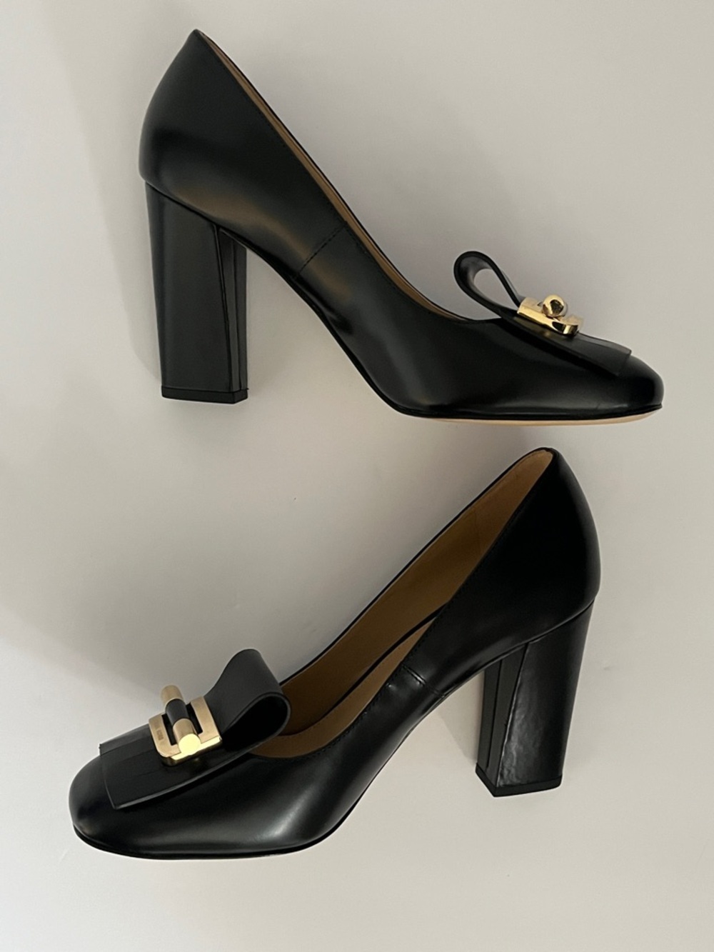 Michael Kors Gloria Kiltie Fringe Leather Pumps in Black with Gold-Tone Buckle - Picture 4 of 15